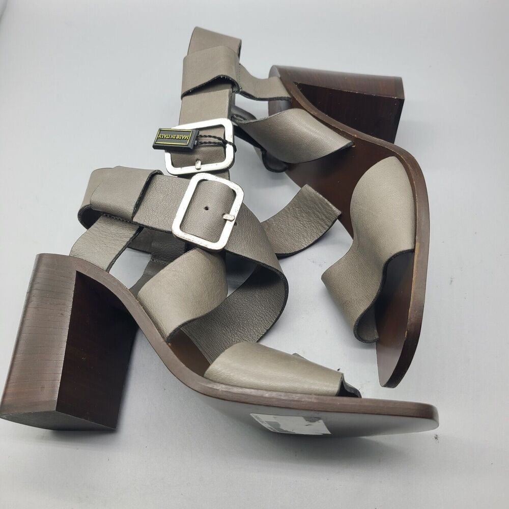 Boemos Italy Sandals Block Heel Dark Gray Leather Square Toe 38/ US 8-8.5 new - Picture 8 of 11